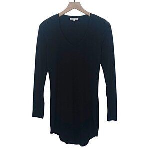 Cotton Citizen Womens V-Neck T-Shirt Black Pima Cotton Modal Long Sleeve Size S